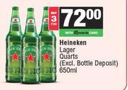 Heineken Lager Quarts-For 3 x 650ml