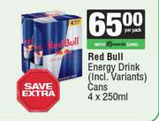 Red Bull Energy Drink Cans-4 x 250ml Per Pack