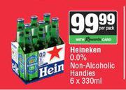 Heineken 0.0% Non Alcoholic Handies-6 x 330ml Per Pack