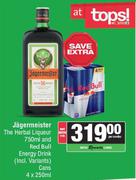 Jagermeister The Herbal Liqueur 750ml & Red Bull Energy Drink Cans 4 x 250ml-For Both
