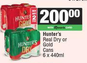 Hunter's Real Dry Or Gold Cans-For 2 x 6 x 440ml