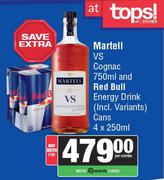 Martell VS Cognac 750ml & Red Bull Energy Drink Cans 4 x 250ml-For Both