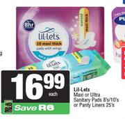 Lil-Lets Maxi Or Ultra Sanitary Pads 8s/10s Or Pantyliners 25s-Each