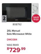 Defy 20L Manual Solo Microwave White DMO384 808792