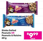 Simba Salted Peanuts Or Peanuts & Raisins-60g Each