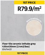 Floor Tile Ceramic Lethabo Grey 430 x 430mm (2.4 Sqm/Box) 81474451-Per Sqm