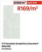 F/T Porcelain Screed Gry Concreto P 600 x 100 81498852-Per Sqm