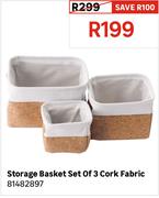 Storage Basket Set Of 3 Cork Fabric 81482897
