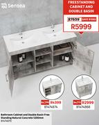 Sensea Bathroom Cabinet & Dbl Basin Free Standing Natural Concrete 1200mm 81474870