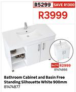 Bathroom Cabinet & Basin Free Standing Silhouette White 900mm 81474877