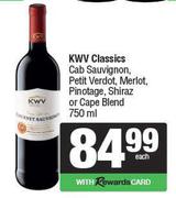 KWV Classics Cab Sauvignon Petit Verdot,Merlot,Pinotage,Shiraz Or Cape Blend-750ml Each