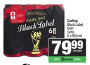 Carling Black Label Beer Cans-6 x 500ml Per Pack