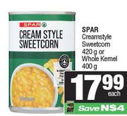 Spar Creamstyle Sweetcorn 420g Or Whole Kernel 400g-Each