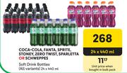 Coca Cola, Fanta, Sprite, Stoney, Zero Twist, Sparletta Or Schweppes Soft Drink Bottles-24 x 440ml