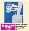 Great Value UHT Long Life Full Cream Milk-6 x 1L