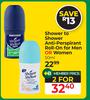 Shower To Shower Anti Perspirant Roll On For Men Or Women-For 2 x 50ml