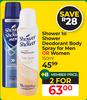 Shower To Shower Deodorant Body Spray For Men Or Women-For 2 x 150ml