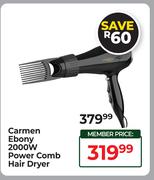 Carmen Ebony 2000W Power Comb Hair Dryer