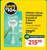 Gillette Venus Comfort Glide Sensitive 3-Blade Razor 1 Handle Plus 2 Cartridges