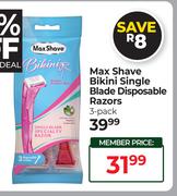 Max Shave Bikini Single Blade Disposable Razors 3 Pack