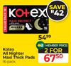 Kotex All Nighter Maxi Thick Pads (16 Pack)-Per Pack