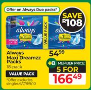 Always Maxi Dreamzz Packs Value Pack (18 Pack)-Per Pack