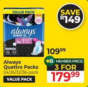 Always Quattro Packs (24/26/32/36 Pack)-Per Pack