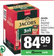   Jacobs 3 in 1 Assorted Or 2 In 1 Instant Coffee Sticks-10s/20s Each