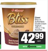 Clover Bliss Or Authentikos Double Cream Yoghurt  Assorted-750g / 1kg Each
