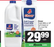 Clover Fresh Milk Or Up Full Cream Or 2% Low Fat-2ltr Each
