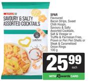 Spar Flavourd Bacon Strips,Sweet Chilli Hoops,Savoury & Salty Cocktails,Salt & Vinegar Fries-100g EA