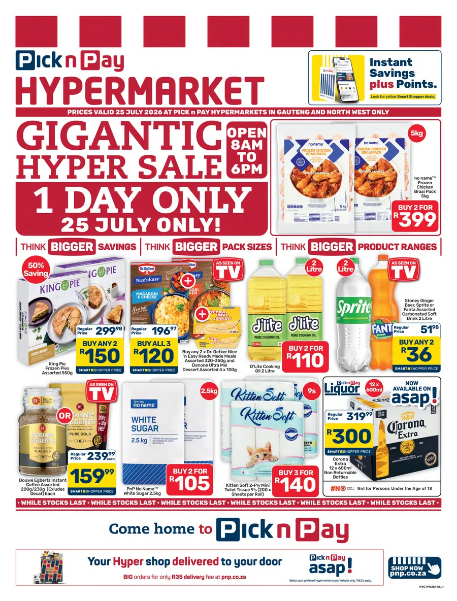 Pick n Pay Hypermarket Gauteng, North West & Free State : Gigantic Hyper Sale (25 July 2026 Only!)