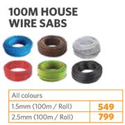 Sabs House Wire 100m Roll (1.5mm All Colours)