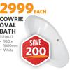 Cowrie Oval Bath 960 x 1800mm (White) 117002