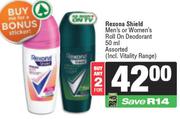 Rexona Shield Men's Or Women's Roll On Deodorant Assorted-For 2 x 50ml
