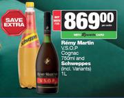 Remy Martin V.S.O.P Cognac 750ml & Schweppes Soda Water 1L-For Both
