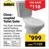 Builders Close-Coupled Toilet Suite Incl Seat & Flushing Mechanism (Top Flush)715000