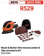 Black & Decker 55W Mouse Sander & 15Pce Accessory Kit 81471594