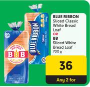 Blue Ribbon Sliced Classic White Bread Loaf Or BB Sliced White Bread Loaf-For Any 2 x 700g