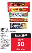 Nestle Giant Chocolate Bars Barone,Tex,Peppermint Crisp,Rolo Or Smarties-For 4 x 48g/49g/58g/80g/84g