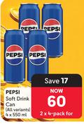 Pepsi Soft Drink Can-2 x 4 x 550ml