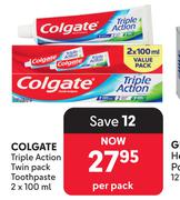 Colgate Triple Action Twin Pack Toothpaste-2 x 100ml