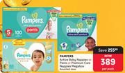 Pampers Active Baby Nappies Or Pants Or Premium Care Nappies Mega Box Assorted Sizes-Per Pack