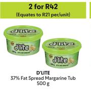 D'Lite 37% Fat Spread Margarine Tub-For 2 x 500g