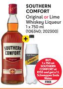Southern Comfort Original Or Lime Whiskey Liqueur 750ml With 1Ltr Schweppes Soda Water Free