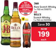J&B Rare Scotch Whisky 750ml Or Bells Scotch Whisky 750ml With 1Ltr Coca Cola Free