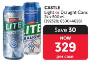 Castle Light Or Draught Cans-24 x 500ml Per Case