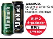Windhoek Draught Or Lager Cans-For 2 x 6x355ml