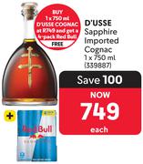 D'Usse Sapphire Imported Cognac 750ml With Free 4 Pack Red Bull