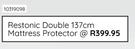 Restonic Double 137cm Mattress Protector 10319098
